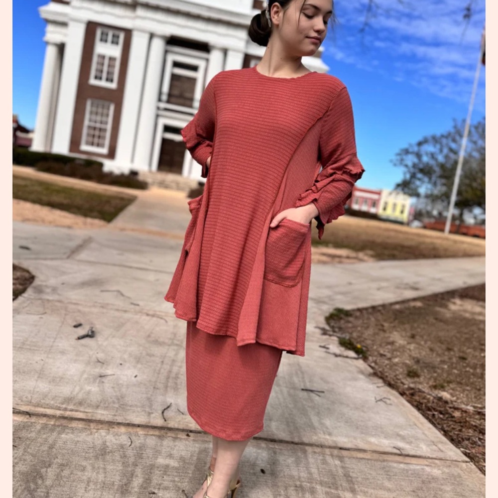 Rust Orange Long Sleeve Dress